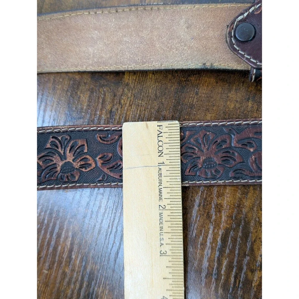 Justin Mens Classic Longhorn Tooled Leather Western Belt Brown C11194 Size 44
